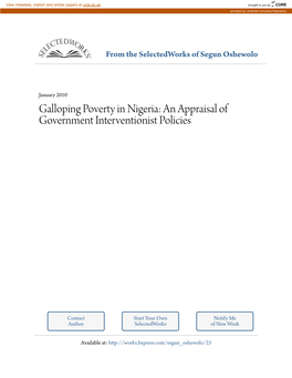 Galloping Poverty in Nigeria: an Appraisal of Government Interventionist Policies