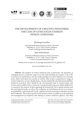 The Development of Creative Industries: the Case of Lithuanian Fashion Design Companies