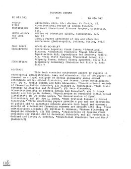 EE 073 562 DOCUMENT RESUME EA 004 962 Alexander, Kern, Ed