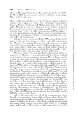 Murder in Mississippi: United States V. Price and the Struggle for Civil Rights. by Howard Ball (Lawrence, University Press of Kansas, 2004) 192 Pp