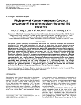 (Carpinus Turczaninovii) Based on Nuclear Ribosomal ITS Sequence