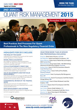 QUANT RISK MANAGEMENT 2015 November 17–18 | LONDON