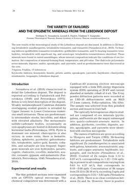 THE VARIETY of FAHLORES and the EPIGENETIC MINERALS from the LEBEDINOE DEPOSIT Svetlana N