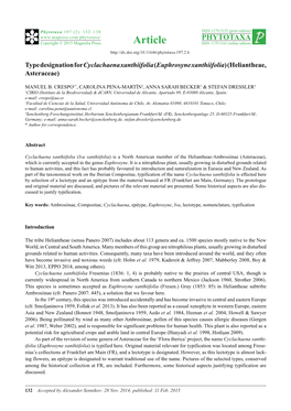 Type Designation for Cyclachaena Xanthiifolia (Euphrosyne Xanthiifolia) (Heliantheae, Asteraceae)