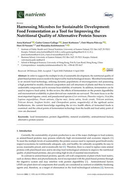 Harnessing Microbes for Sustainable Development: Food Fermentation As a Tool for Improving the Nutritional Quality of Alternative Protein Sources