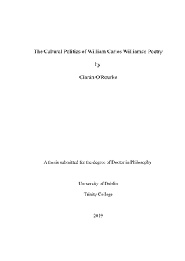 The Cultural Politics of William Carlos Williams's Poetry by Ciarán O'rourke