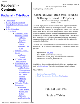 Kabbalah Kabbalah - by the Blessing of G-D H”B with the Knowledge of Heaven D”Sb Contents Everything Belongs to Hashem