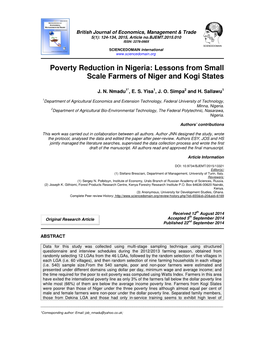 Poverty Reduction in Nigeria: Lessons from Small Scale Farmers of Niger and Kogi States