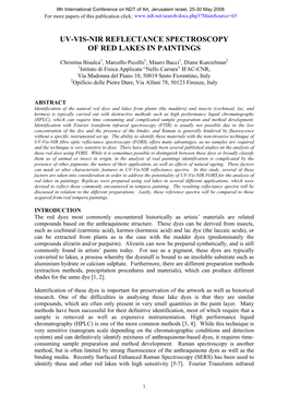 Uv-Vis-Nir Reflectance Spectroscopy of Red Lakes in Paintings