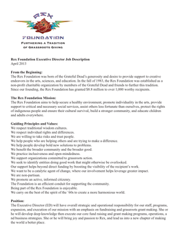 Rex Foundation Executive Director Job Description April 2013 from The