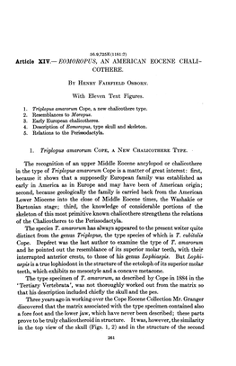 Eomoropus, an American Eocene Chali- Cothere. by Henry Fairfield Osborn