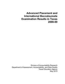 Advanced Placement and International Baccalaureate Examination Results in Texas 2008-09