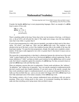 Mathematical Vocabulary