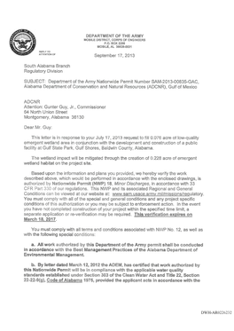 Department of the Army Nationwide Permit Number SAM-2013-00835-GAC, Alabama Department of Conservation and Natural Resources (ADCNR), Gulf of Mexico