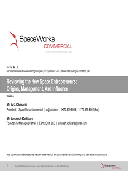 Reviewing the New Space Entrepreneurs: Origins, Management, and Influence Version A