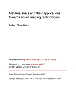 Metamaterials and Their Applications Towards Novel Imaging Technologies