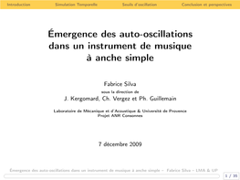 Émergence Des Auto-Oscillations Dans Un Instrument De Musique À Anche Simple