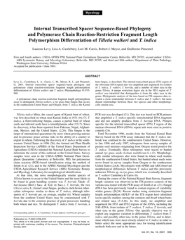 Internal Transcribed Spacer Sequence-Based Phylogeny and Polymerase Chain Reaction-Restriction Fragment Length Polymorphism Differentiation of Tilletia Walkeri and T