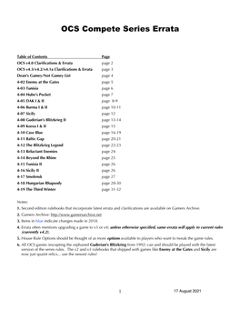 OCS Compete Series Errata