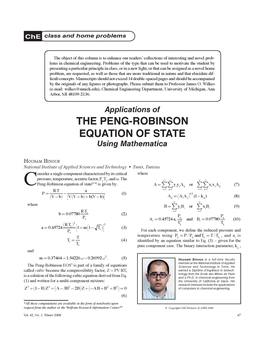 THE PENG-ROBINSON EQUATION of STATE Using Mathematica