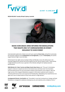 Music Icon Grace Jones Returns for Modulations at Vivid Sydney