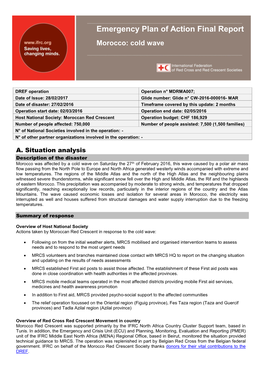 Emergency Plan of Action Final Report Morocco: Cold Wave