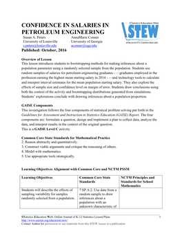 CONFIDENCE in SALARIES in PETROLEUM ENGINEERING Susan A