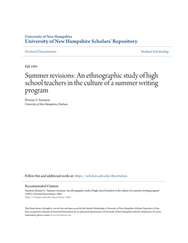 An Ethnographic Study of High School Teachers in the Culture of a Summer Writing Program Bonnie S