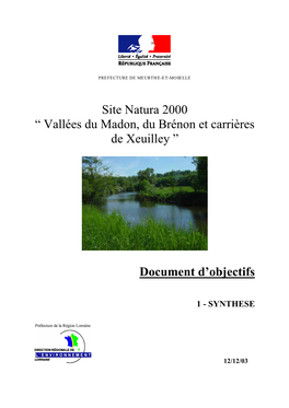 Site Natura 2000 “ Vallées Du Madon, Du Brénon Et Carrières De Xeuilley ”