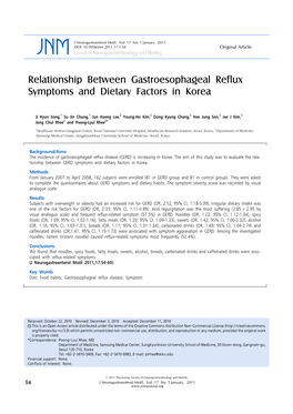 Relationship Between Gastroesophageal Reflux Symptoms and Dietary Factors in Korea