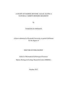 A Study of Marine Benthic Algae Along a Natural Carbon Dioxide Gradient