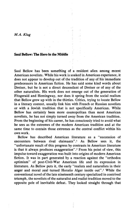 M.A. Klug Saul Bellow: Tbe Hero in the Middle