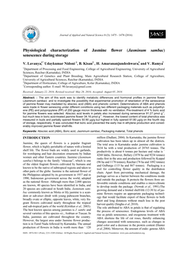 Physiological Characterization of Jasmine Flower (Jasminum Sambac) Senescence During Storage