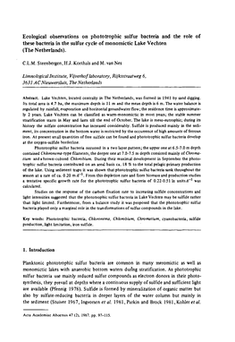 Ecological Observations on Phototrophic Sulfur Bacteria and the Role of These Bacteria Inth Esulfu R Cycle of Monomictic Lake Vechten (The Netherlands)