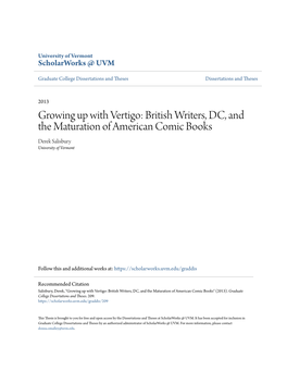 British Writers, DC, and the Maturation of American Comic Books Derek Salisbury University of Vermont