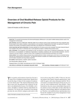 Overview of Oral Modified-Release Opioid Products for the Management of Chronic Pain