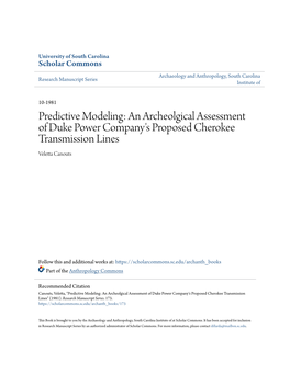 Predictive Modeling: an Archeolgical Assessment of Duke Power Company's Proposed Cherokee Transmission Lines Veletta Canouts