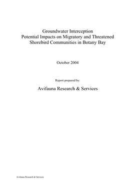 Groundwater Interception Potential Impacts on Migratory and Threatened Shorebird Communities in Botany Bay