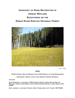 Inventory of Rare Bryophytes in Unique Wetland Ecosystems on the Rogue River-Siskiyou National Forest