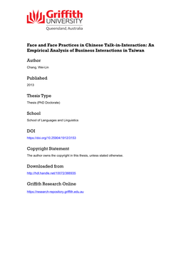 Face and Face Practices in Chinese Talk-In-Interaction: an Empirical Analysis of Business Interactions in Taiwan