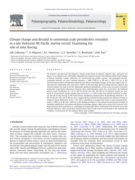 Climate Change and Decadal to Centennial-Scale Periodicities Recorded in a Late Holocene NE Paciﬁc Marine Record: Examining the Role of Solar Forcing