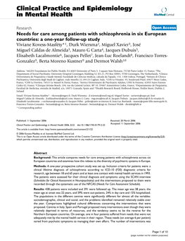 Clinical Practice and Epidemiology in Mental Health Biomed Central