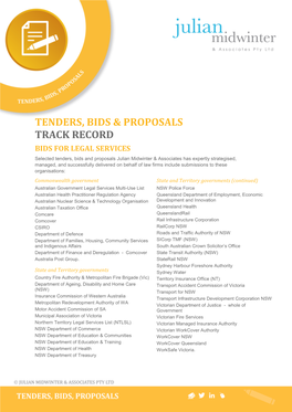 Tenders, Bids & Proposals Track Record