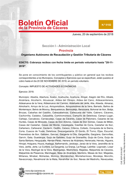 Sección I - Administración Local Provincia Organismo Autónomo De Recaudación Y Gestión Tributaria De Cáceres