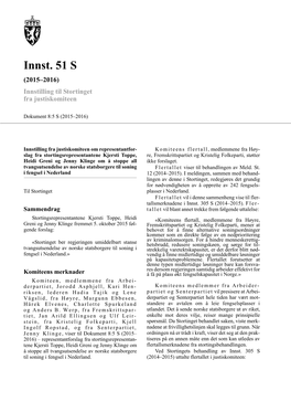 Innst. 51 S (2015–2016) Innstilling Til Stortinget Fra Justiskomiteen