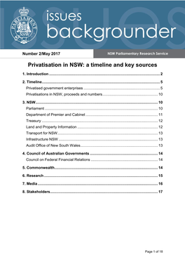 Privatisation in NSW: a Timeline and Key Sources