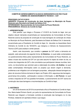 Comitê De Gerenciamento Da Bacia Hidrográfica Do Rio Itajaí Camâra De Assessoramento Técnico – Cat