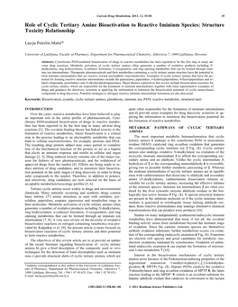 Role of Cyclic Tertiary Amine Bioactivation to Reactive Iminium Species: Structure Toxicity Relationship