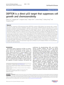 DEPTOR Is a Direct P53 Target That Suppresses Cell Growth And