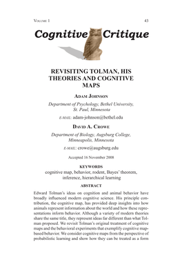 Revisiting Tolman, His Theories and Cognitive Maps